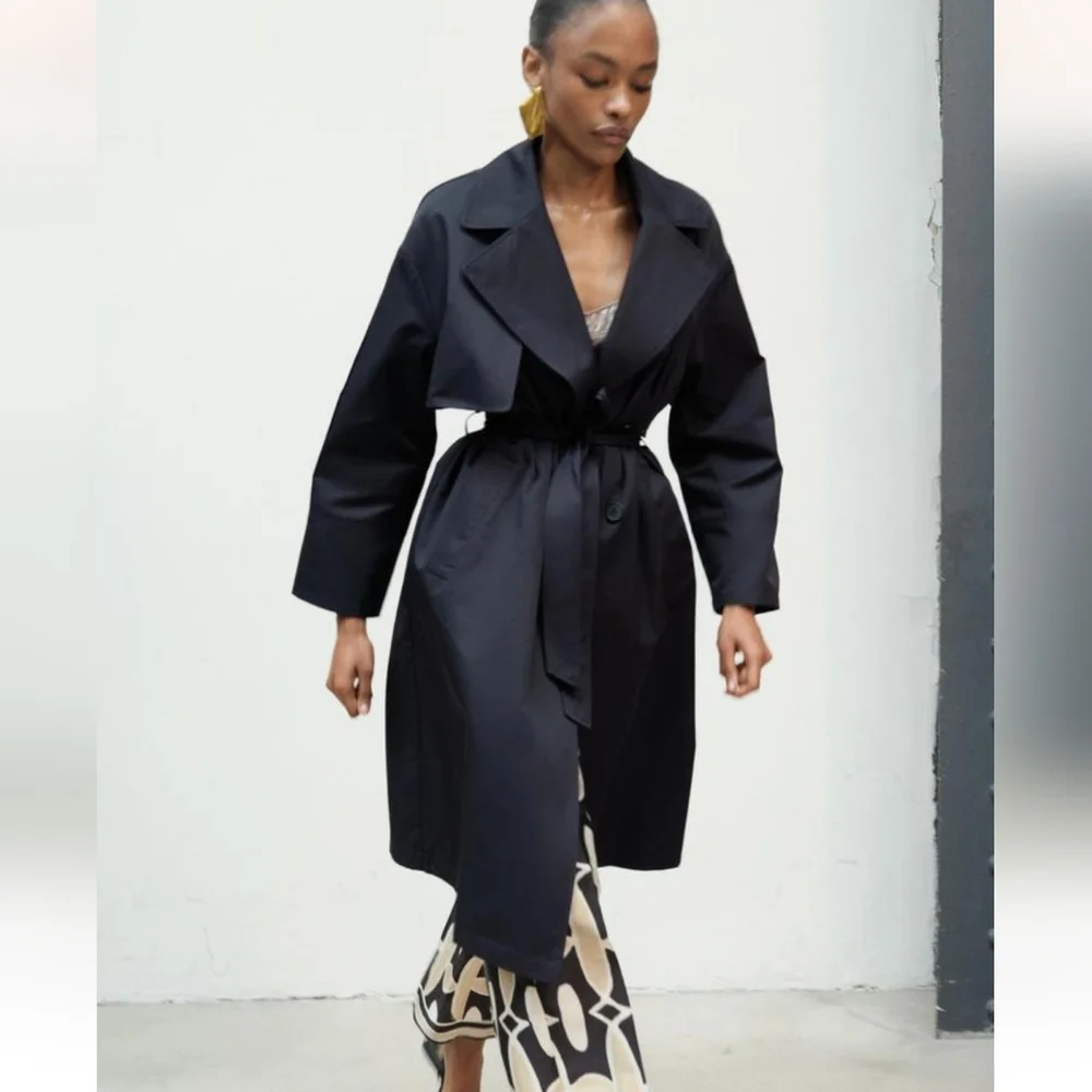 DOUBLE BREASTED TRENCH COAT WITH BELT SIZE XS - Picture 2 of 10